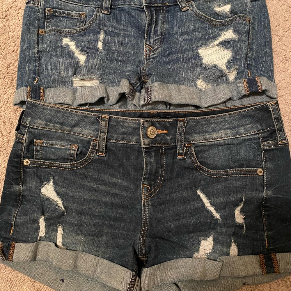 Express Shortie low rise distressed denim shorts